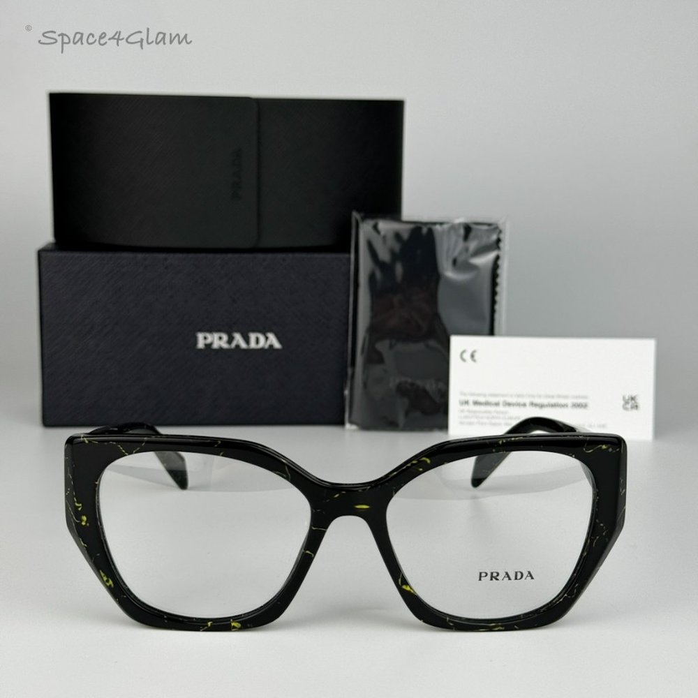 NEW Prada PR18WV 19D1O1 Black Yellow Marble Cat Eye Women Eyeglasses - Picture 1 of 9
